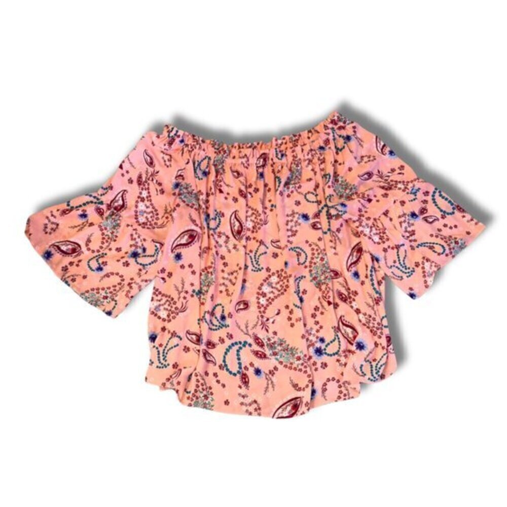 Coral Floral 3x Boutique Women's Off Shoulder Bell Sleeve Blouse
